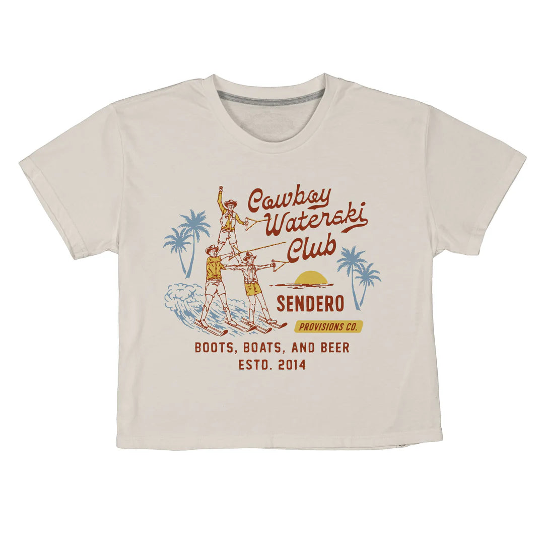 Cowboy Waterski Club Crop Tee- Vintage White